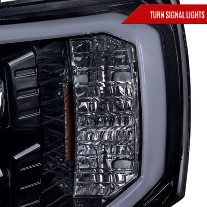 2007-2013 Chevrolet Silverado 1500/ 2007-2014 Silverado 2500HD 3500HD  LED C-Bar Projector Headlights (Glossy Black Housing/Smoked Lens)