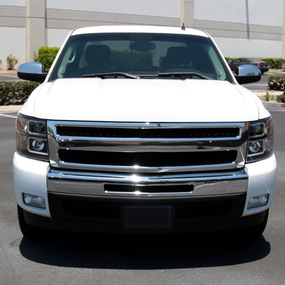 2007-2013 Chevrolet Silverado 1500/ 2007-2014 Silverado 2500HD 3500HD Dual LED C-Bar Projector Headlights (Matte Black Housing/Clear Lens)
