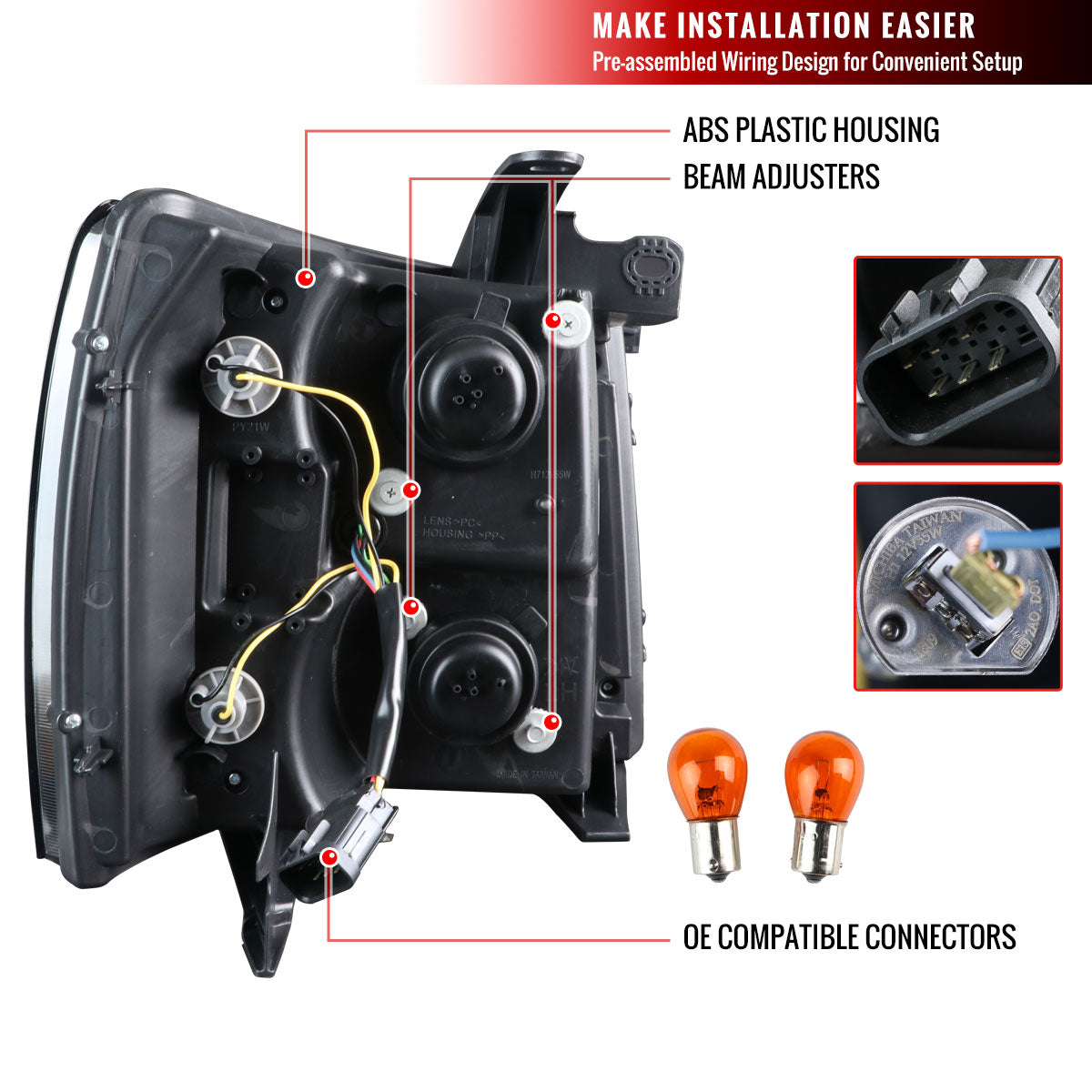 2007-2013 Chevrolet Silverado 1500/ 2007-2014 Silverado 2500HD 3500HD Dual U-Ring Halo Projector Headlights w/ LED Light Strip (Matte Black Housing/Smoked Lens)