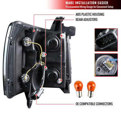 2007-2013 Chevrolet Silverado 1500/ 2007-2014 Silverado 2500HD 3500HD Dual U-Ring Halo Projector Headlights w/ LED Light Strip (Matte Black Housing/Smoked Lens)