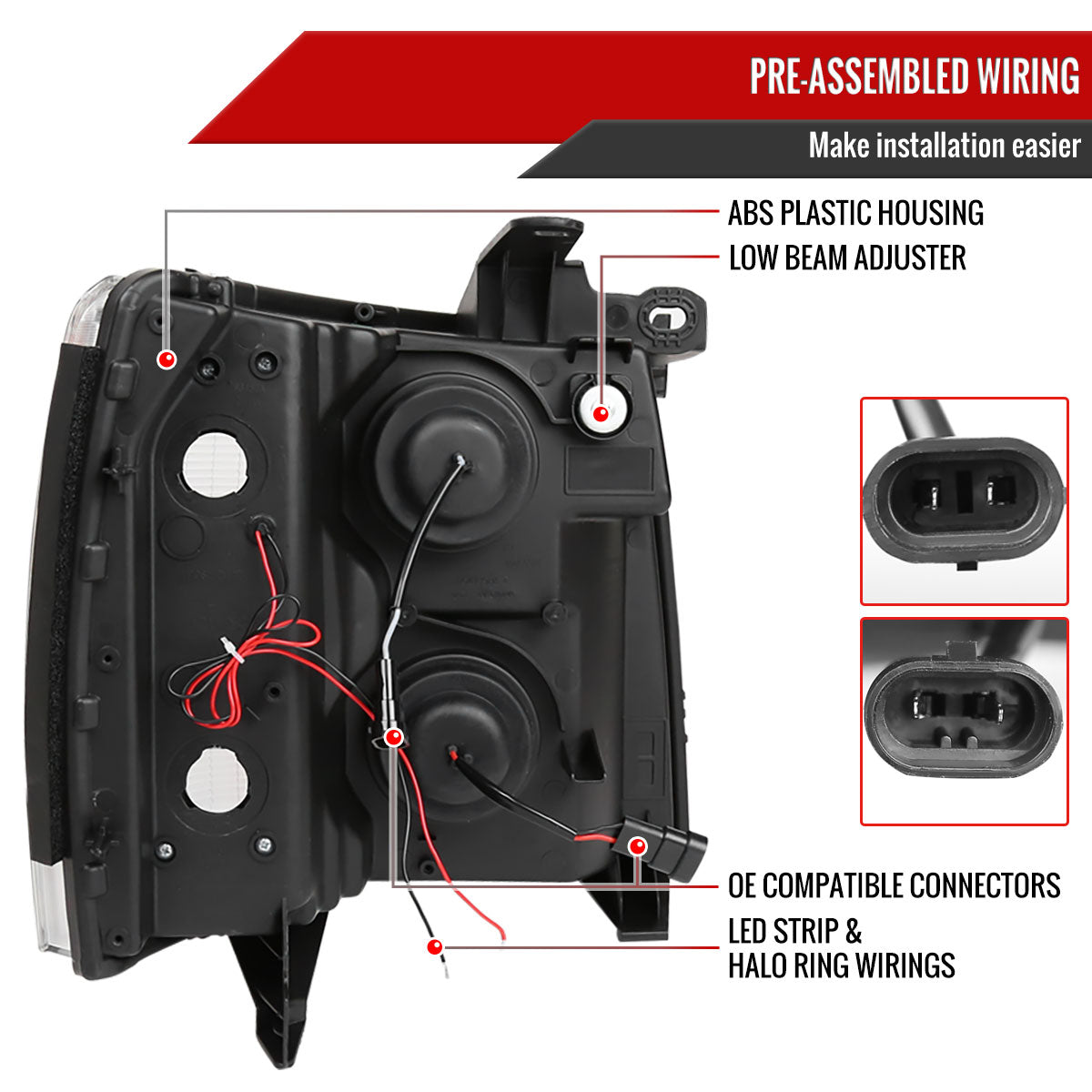2007-2013 Chevrolet Silverado 1500 2500 3500 LED Strip Dual Halo Projector Headlights (Matte Black Housing/Smoked Lens)