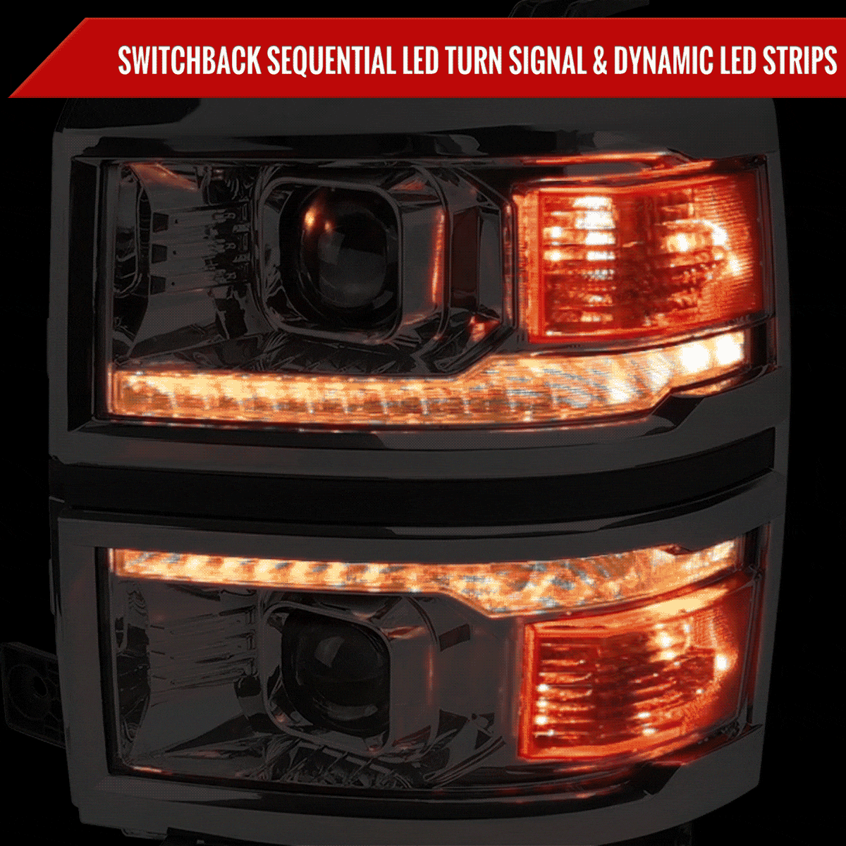 2014-2015 Chevrolet Silverado 1500 Switchback Sequential LED Bar Projector Headlights (Chrome Housing/Clear Lens)