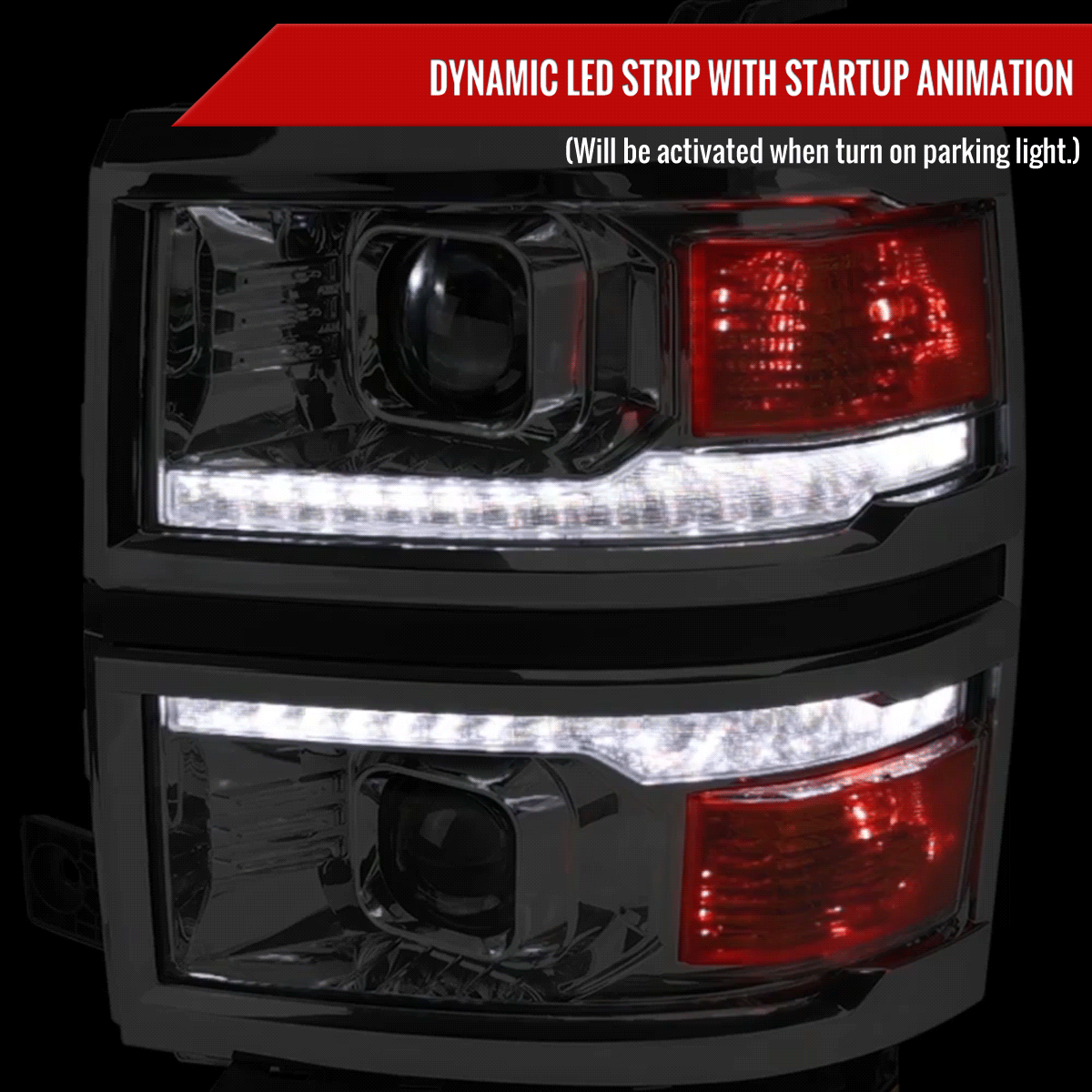 2014-2015 Chevrolet Silverado 1500 Switchback Sequential LED Bar Projector Headlights (Chrome Housing/Clear Lens)