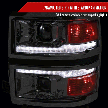 2014-2015 Chevrolet Silverado 1500 Switchback Sequential LED Bar Projector Headlights (Chrome Housing/Clear Lens)
