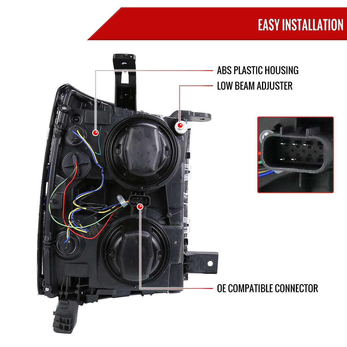 2014-2015 Chevrolet Silverado 1500 Projector Headlights (Glossy Black Housing/Smoked Lens/Chrome Trim)