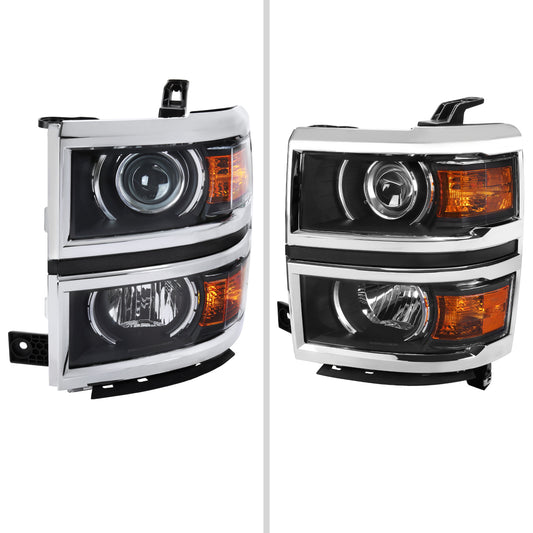 2014-2017 Chevrolet Silverado 1500 Projector Headlights (Matte Black Housing/Chrome Trim/Clear Lens)