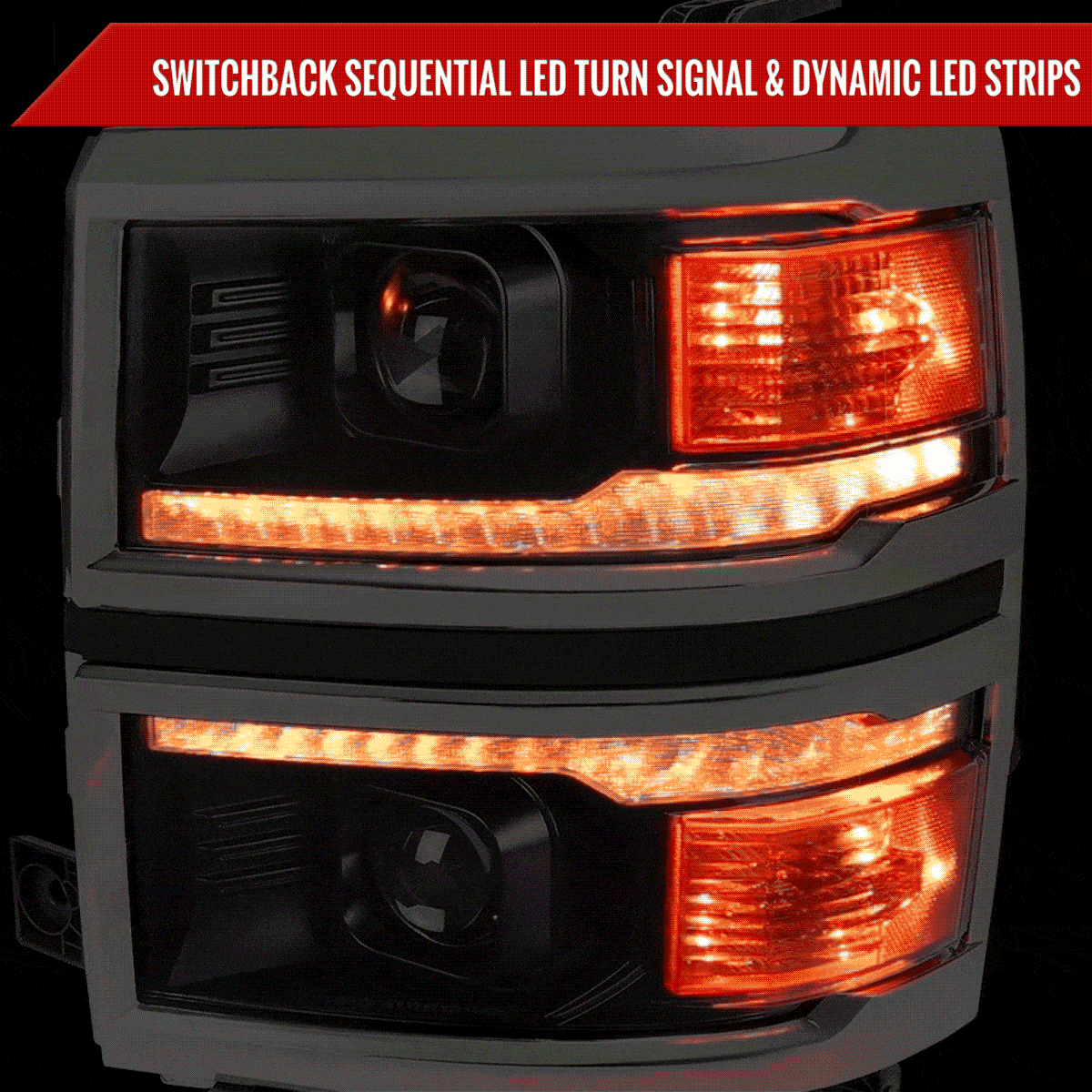 2014-2015 Chevrolet Silverado 1500 Switchback Sequential LED Bar Projector Headlights (Matte Black Housing/Clear Lens/Chrome Trim)