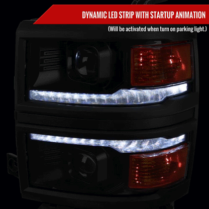 2014-2015 Chevrolet Silverado 1500 Switchback Sequential LED Bar Projector Headlights (Matte Black Housing/Clear Lens/Black Trim)