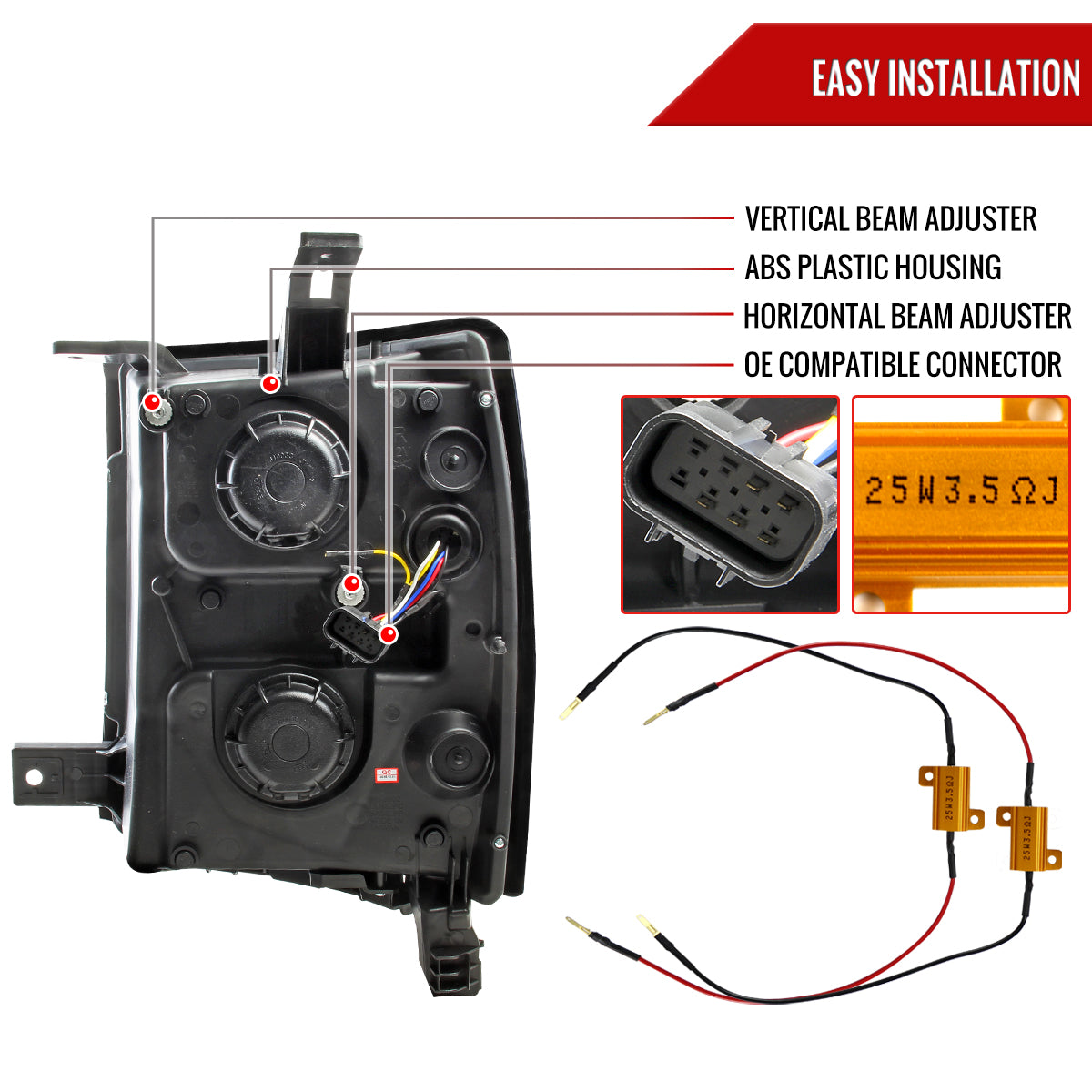 2014-2015 Chevrolet Silverado 1500 LED U-Bar Projector Headlights w/ LED Turn Signal Lights (Matte Black Housing/Clear Lens)