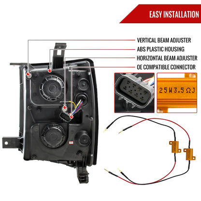 2014-2015 Chevrolet Silverado 1500 LED U-Bar Projector Headlights w/ LED Turn Signal Lights (Matte Black Housing/Clear Lens)