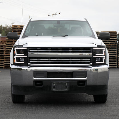 2015-2019 Chevrolet Silverado 2500HD/3500HD Switchback Sequential LED Turn Signal Projector Headlights (Glossy Black Housing/Smoked Lens)