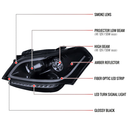 2010-2011 Kia Soul Projector Headlights w/ LED Light Bar & LED Turn Signal Lights (Glossy Black Housing/Smoked Lens)