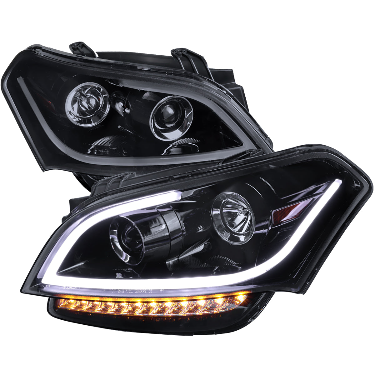 2010-2011 Kia Soul Projector Headlights w/ LED Light Bar & LED Turn Signal Lights (Glossy Black Housing/Smoked Lens)
