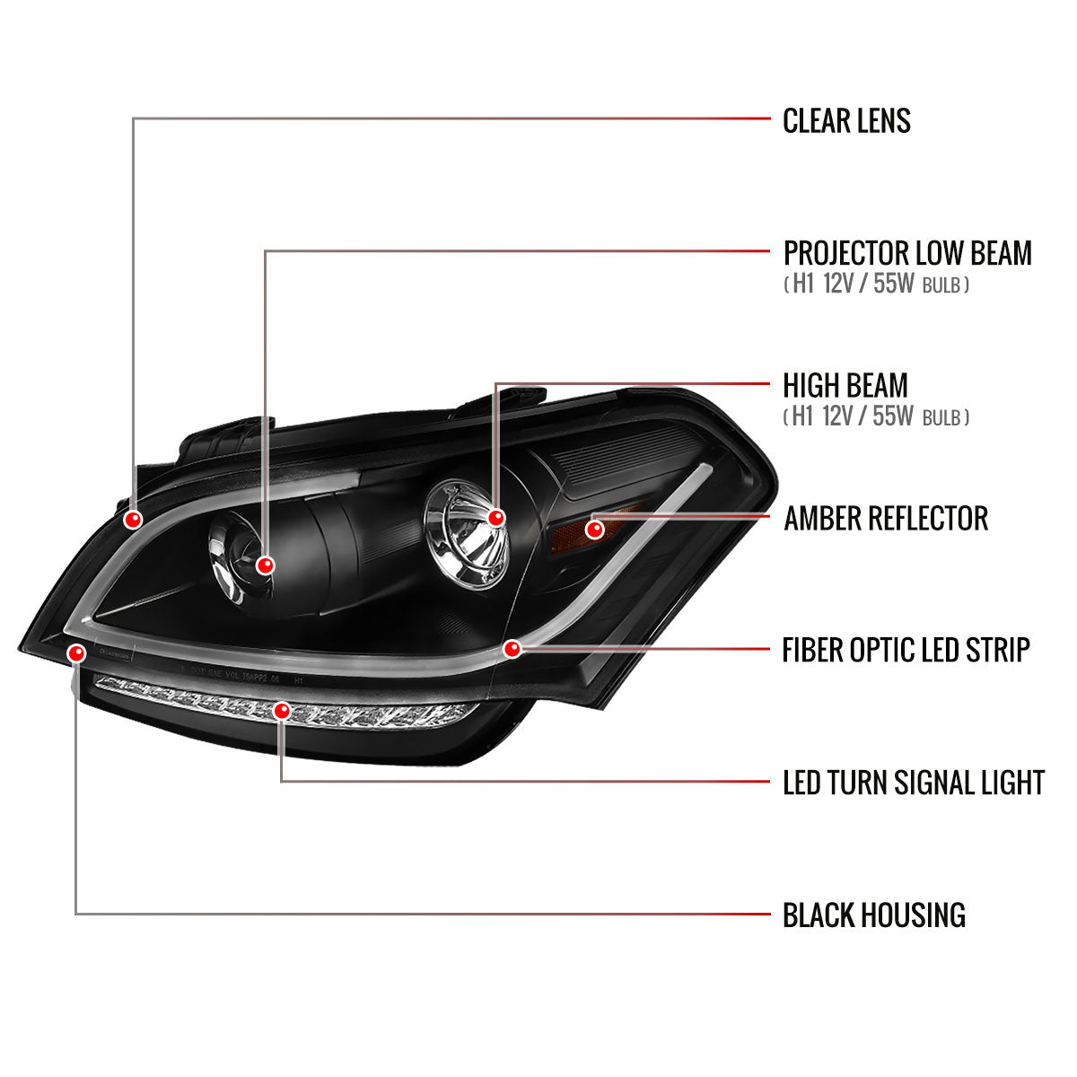 2010-2011 Kia Soul Projector Headlights w/ LED Light Bar & LED Turn Signal Lights (Matte Black Housing/Clear Lens)
