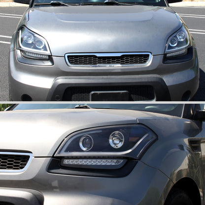 2010-2011 Kia Soul Projector Headlights w/ LED Light Bar & LED Turn Signal Lights (Matte Black Housing/Clear Lens)