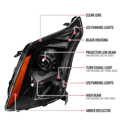 2010-2016 Cadillac SRX Projector Headlights (Matte Black Housing/Clear Lens)