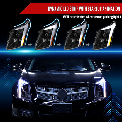 2010-2016 Cadillac SRX Projector Headlights w/ Switchback Sequential Turn Signal LED Bar (Matte Black Housing/Clear Lens)