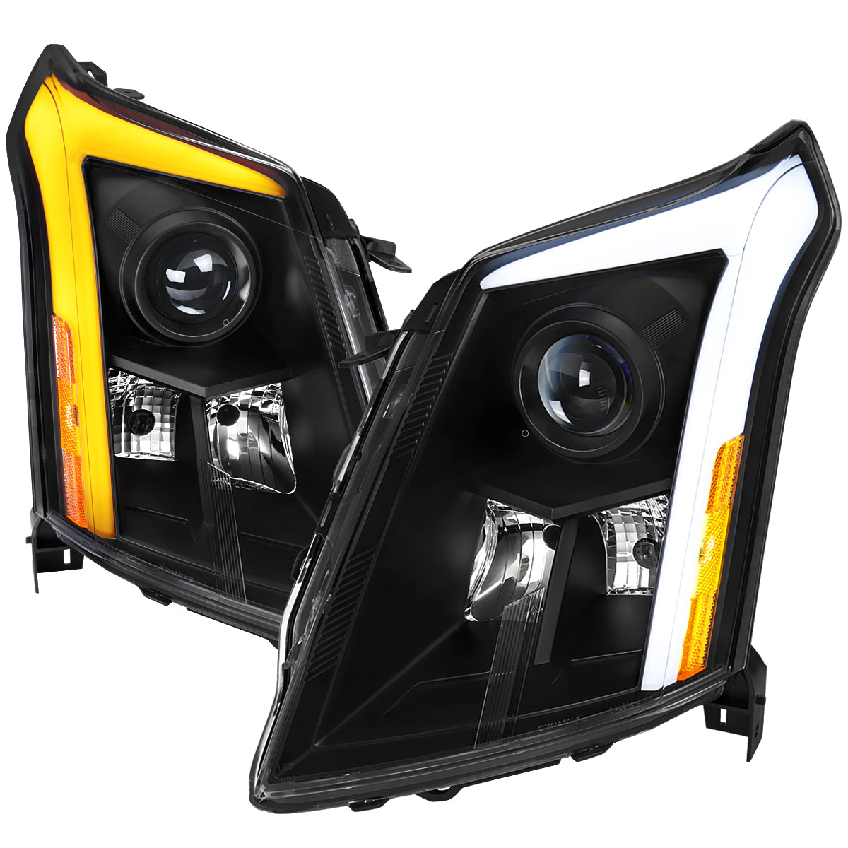 2010-2016 Cadillac SRX Projector Headlights w/ Switchback Sequential Turn Signal LED Bar (Matte Black Housing/Clear Lens)