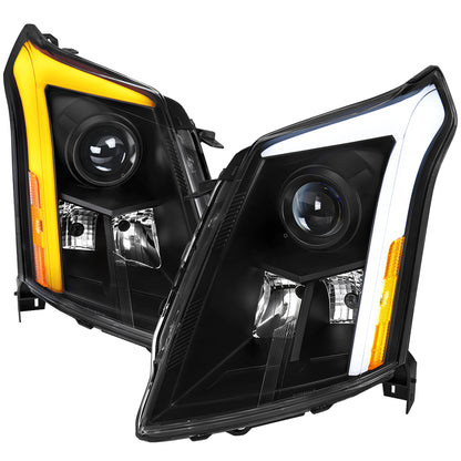 2010-2016 Cadillac SRX Projector Headlights w/ Switchback Sequential Turn Signal LED Bar (Matte Black Housing/Clear Lens)