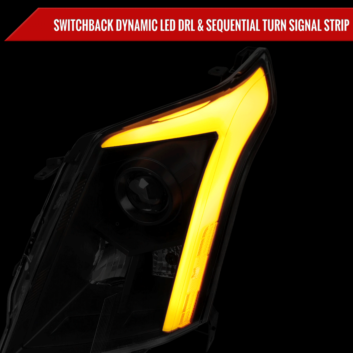 2010-2016 Cadillac SRX Projector Headlights w/ Switchback Sequential Turn Signal LED Bar (Matte Black Housing/Smoked Lens)