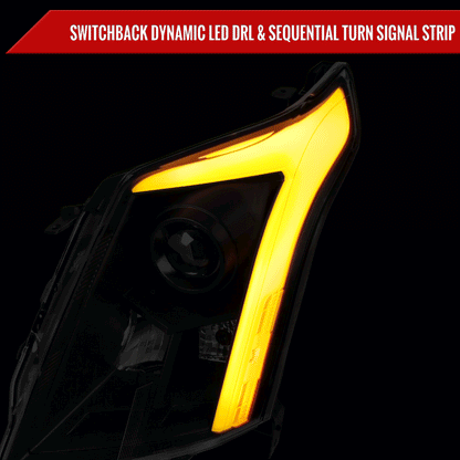 2010-2016 Cadillac SRX Projector Headlights w/ Switchback Sequential Turn Signal LED Bar (Matte Black Housing/Smoked Lens)