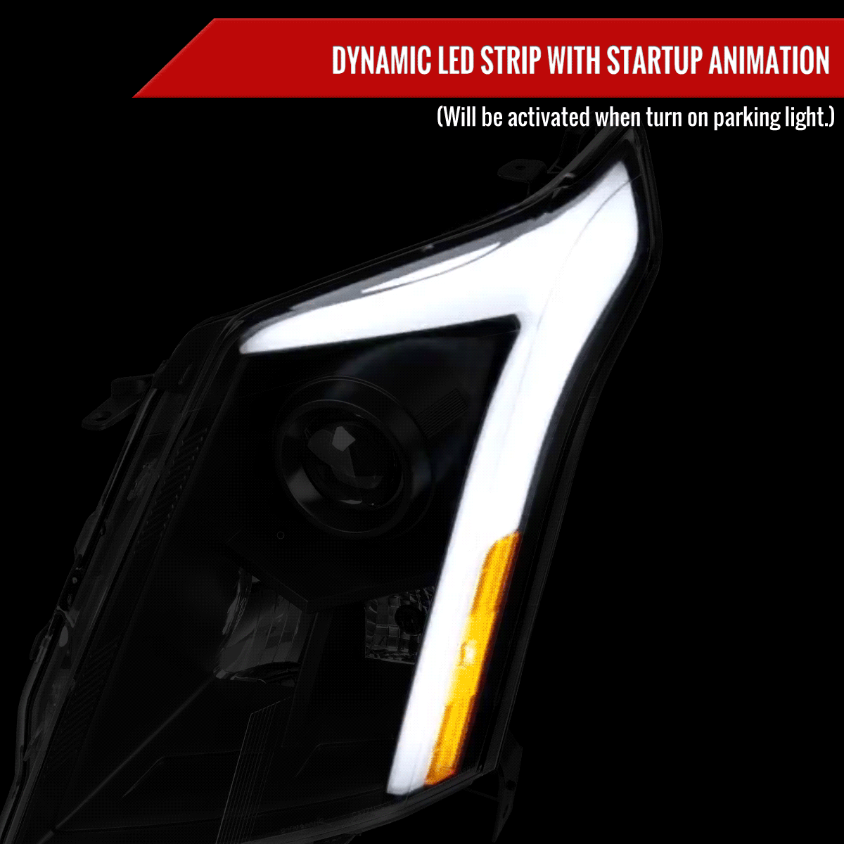 2010-2016 Cadillac SRX Projector Headlights w/ Switchback Sequential Turn Signal LED Bar (Matte Black Housing/Smoked Lens)