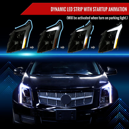 2010-2016 Cadillac SRX Projector Headlights w/ Switchback Sequential Turn Signal LED Bar (Matte Black Housing/Smoked Lens)