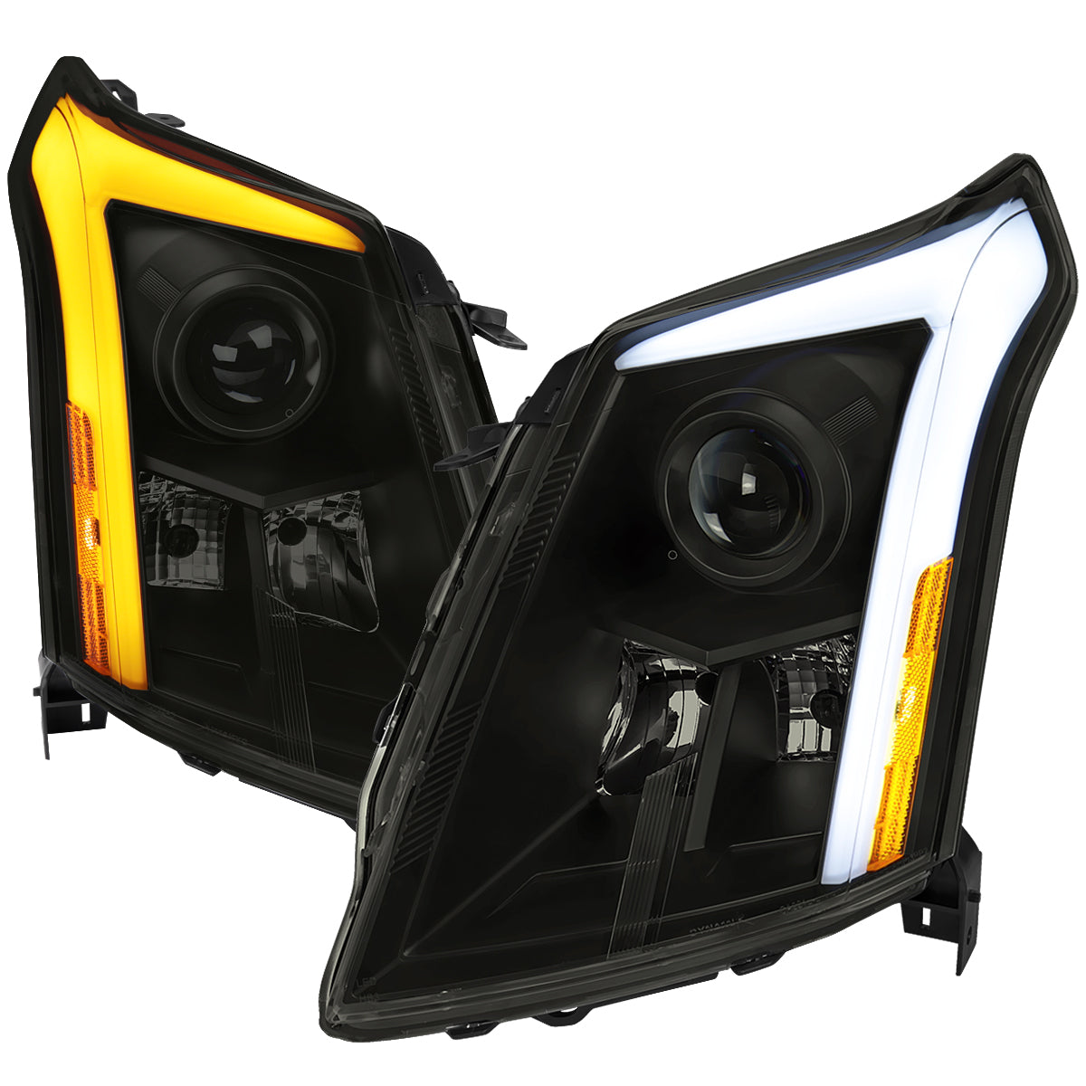 2010-2016 Cadillac SRX Projector Headlights w/ Switchback Sequential Turn Signal LED Bar (Matte Black Housing/Smoked Lens)