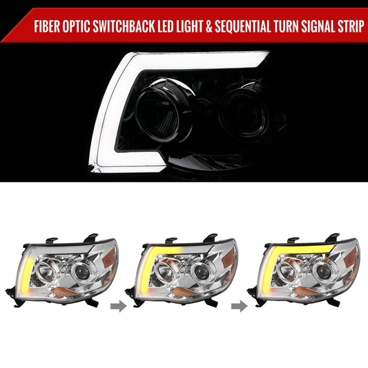 2005-2011 Toyota Tacoma LED Bar Projector Headlights w/ Sequential Turn Signal Lights (Chrome Housing/Clear Lens)