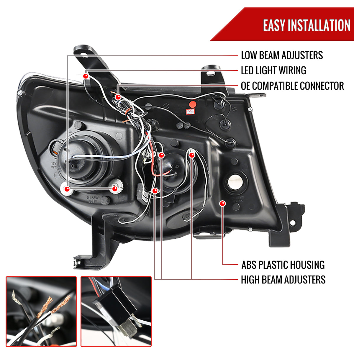 2005-2011 Toyota Tacoma Dual Halo Projector Headlights (Jet Black Housing/Clear Lens)
