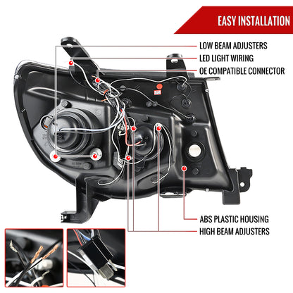 2005-2011 Toyota Tacoma Dual Halo Projector Headlights (Jet Black Housing/Clear Lens)