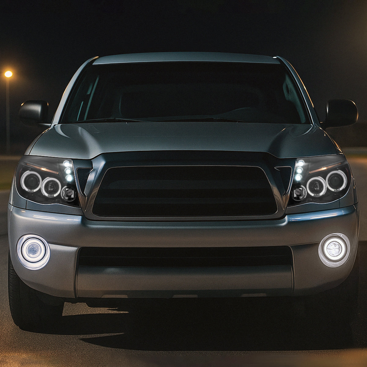 2005-2011 Toyota Tacoma Dual Halo Projector Headlights (Jet Black Housing/Clear Lens)