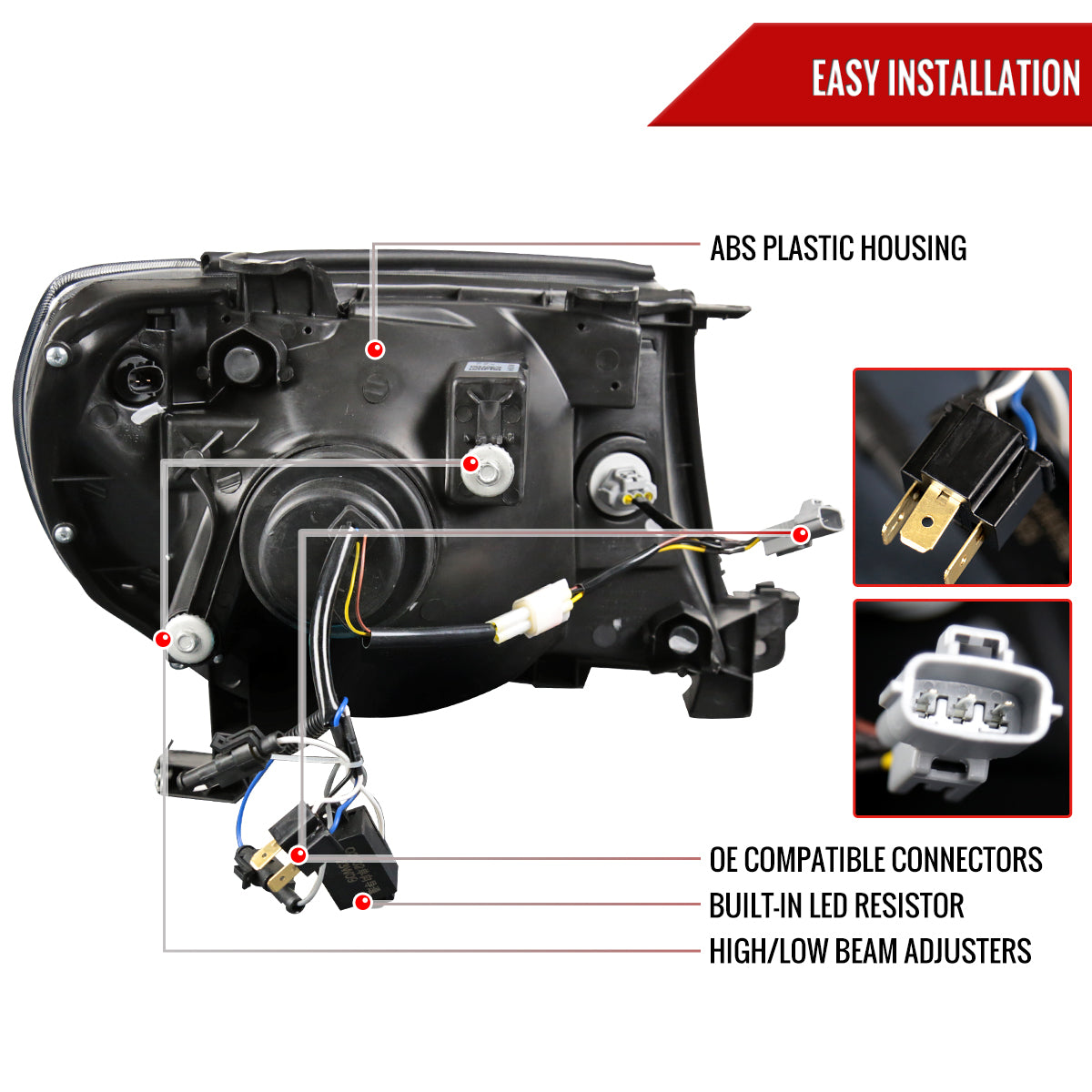 2005-2011 Toyota Tacoma LED Bar Projector Headlights (Chrome Housing/Smoked Lens)