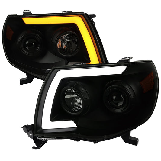 2005-2011 Toyota Tacoma LED Bar Projector Headlights w/ Sequential Turn Signal Lights (Matte Black Housing/Smoked Lens)