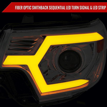 2012-2015 Toyota Tacoma Switchback Sequential LED Bar Projector Headlights (Chrome Housing/Clear Lens)