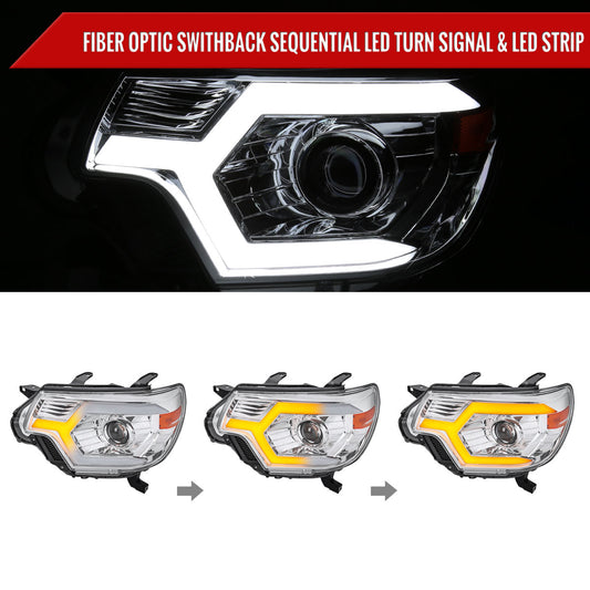 2012-2015 Toyota Tacoma Switchback Sequential LED Bar Projector Headlights (Chrome Housing/Clear Lens)