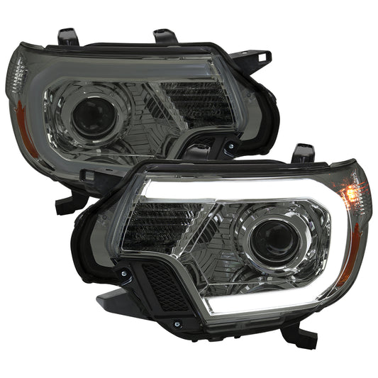 2012-2015 Toyota Tacoma LED C-Bar Projector Headlights w/ LED Parking Light (Chrome Housing/Smoked Lens)