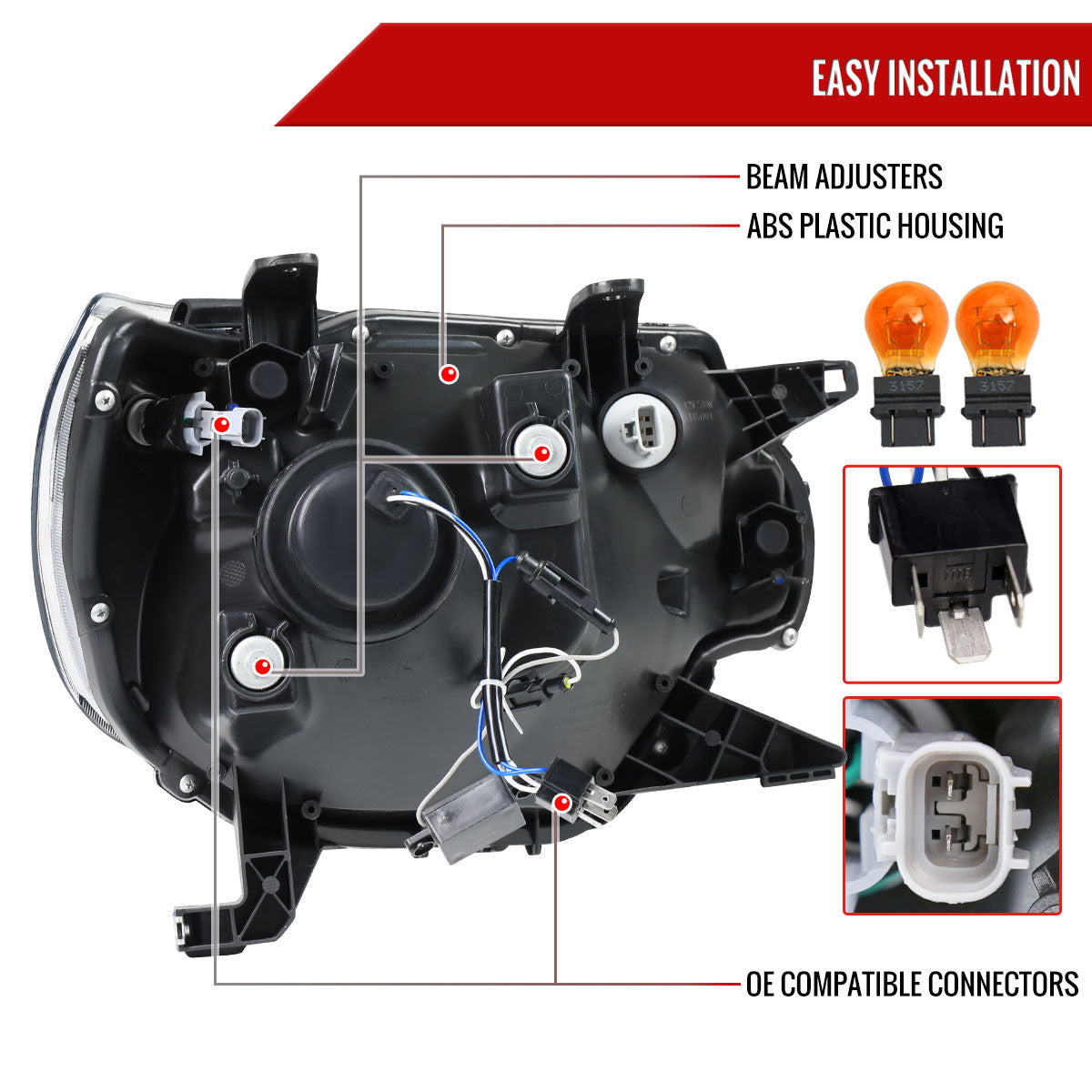 2012-2015 Toyota Tacoma LED C-Bar Projector Headlights w/ LED Parking Light (Matte Black Housing/Clear Lens)