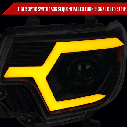 2012-2015 Toyota Tacoma Switchback Sequential LED Bar Projector Headlights (Matte Black Housing/Clear Lens)