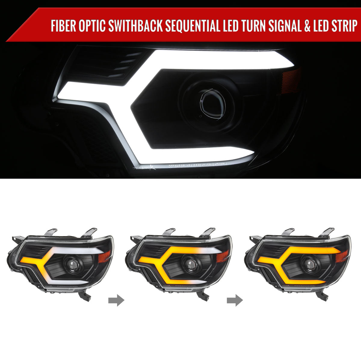 2012-2015 Toyota Tacoma Switchback Sequential LED Bar Projector Headlights (Matte Black Housing/Clear Lens)
