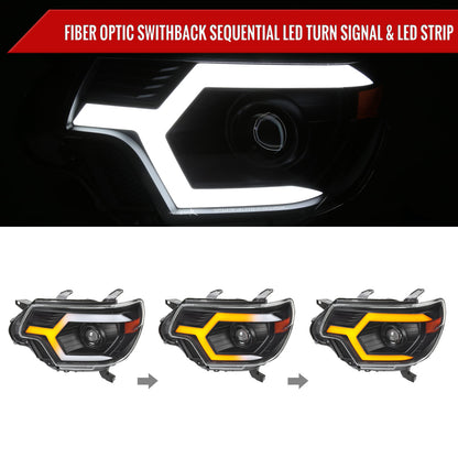 2012-2015 Toyota Tacoma Switchback Sequential LED Bar Projector Headlights (Matte Black Housing/Clear Lens)