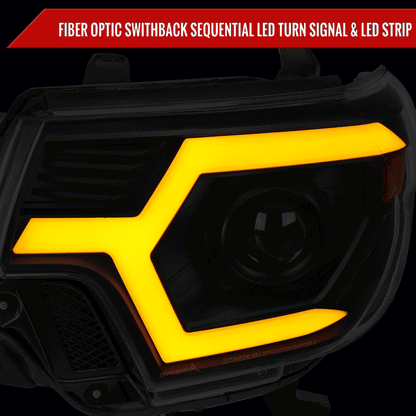 2012-2015 Toyota Tacoma Switchback Sequential LED Bar Projector Headlights (Matte Black Housing/Smoked Lens)