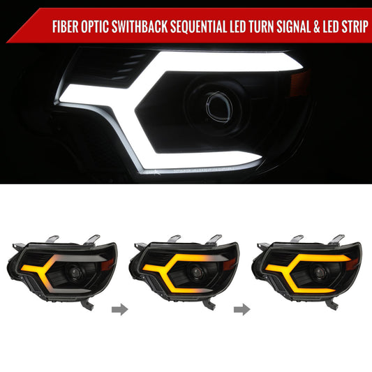 2012-2015 Toyota Tacoma Switchback Sequential LED Bar Projector Headlights (Matte Black Housing/Smoked Lens)