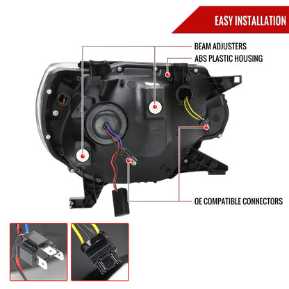 2012-2015 Toyota Tacoma Switchback Sequential LED Bar Projector Headlights (Matte Black Housing/Smoked Lens)