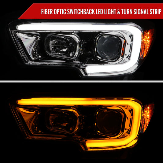 2016-2023 Toyota Tacoma Switchback LED C-Bar Projector Headlights (Chrome Housing/Clear Lens)