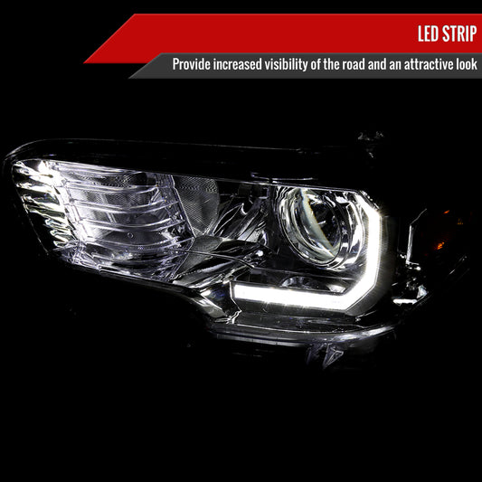 2016-2023 Toyota Tacoma LED Bar Projector Headlight (Chrome Housing/Clear Lens)