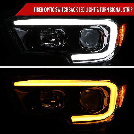 2016-2023 Toyota Tacoma Switchback LED C-Bar Projector Headlights (Glossy Black Housing/Smoked Lens)