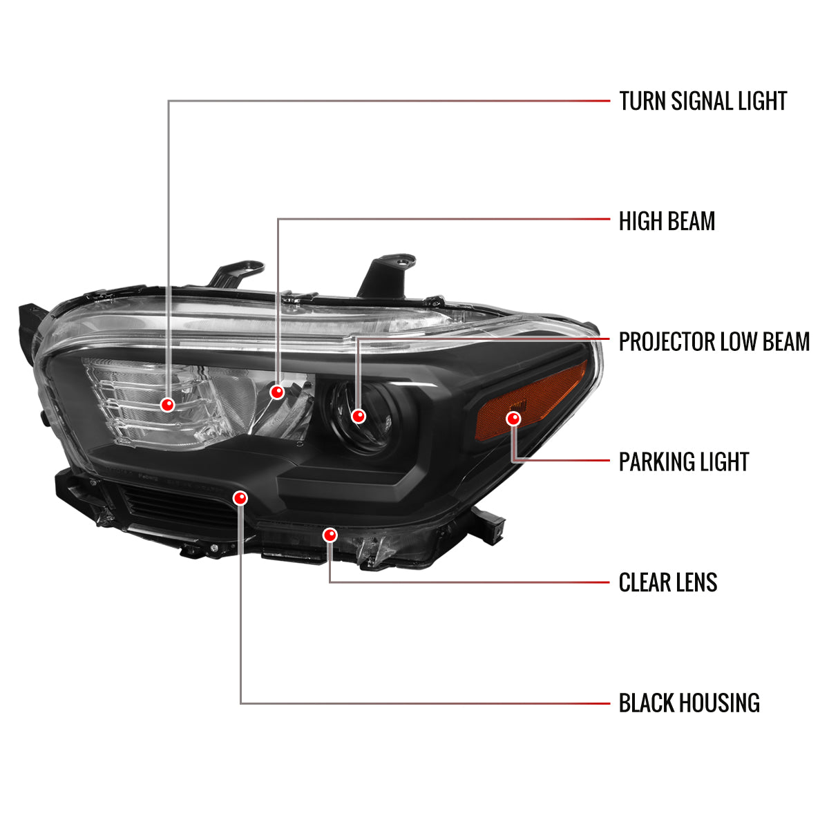 2016-2023 Toyota Tacoma Projector Headlights w/ Amber Reflectors (Matte Black Housing/Clear Lens)