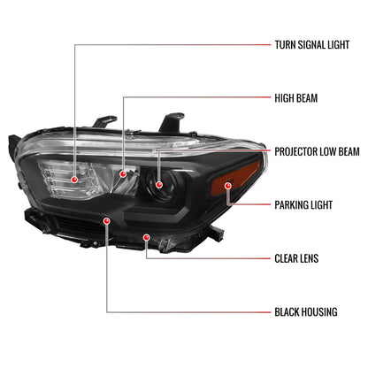 2016-2023 Toyota Tacoma Projector Headlights w/ Amber Reflectors (Matte Black Housing/Clear Lens)
