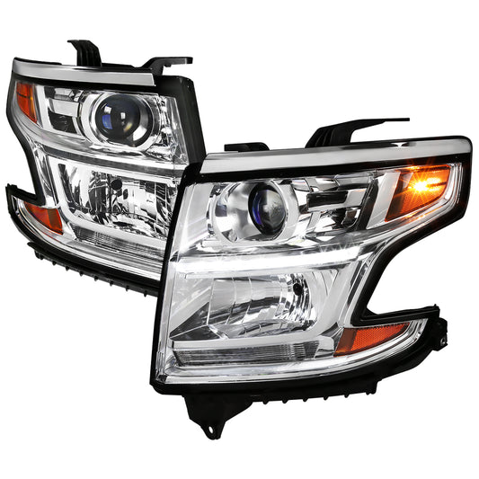 2015-2020 Chevrolet Tahoe Suburban/ 2016-2019 Suburban 3500HD Projector Headlights w/ LED Light Strip (Chrome Housing/Clear Lens)